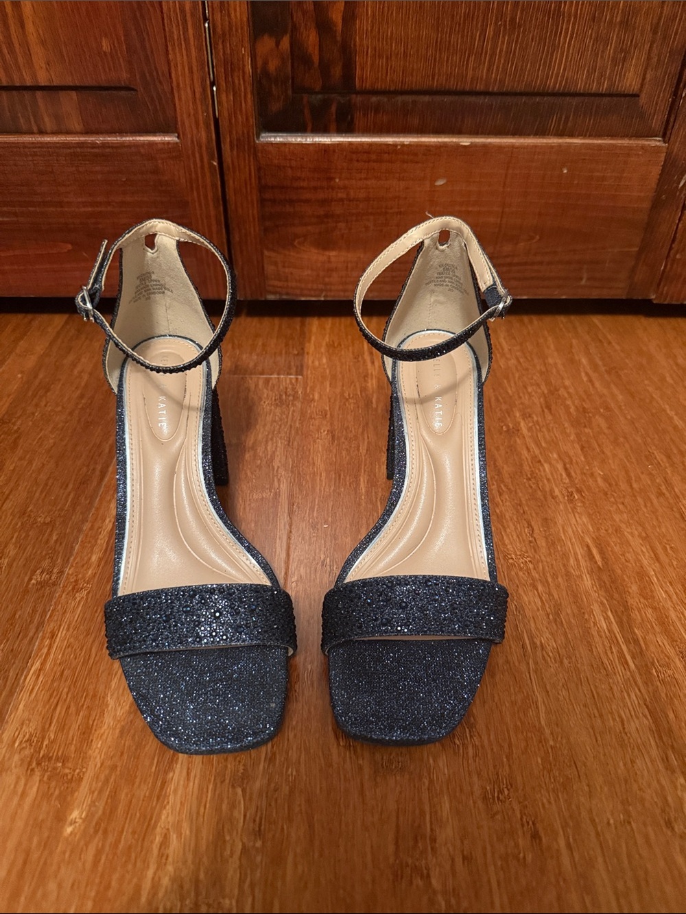 Kelly & Katie Navy Glitter Ankle-Strap Heels